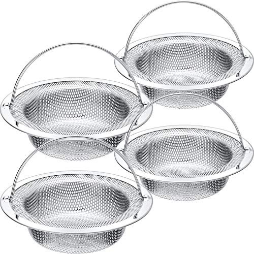 4 Pieces Sink Drain Strainer Sink Strainer Basket with Handle Kitchen Stainless Steel Sink Strainer Sink Stopper Drain Stopper to Prevent Clogging of 4.5 Inch Kitchen Sinks