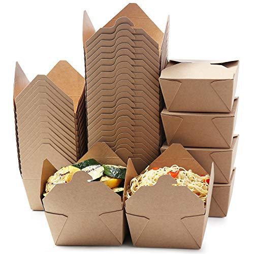 Take Out Food Containers - 50 Pack -30 Oz Disposable Kraft Take Out Boxes, Microwavable Paper Boxes for Food, Recyclable to go Dessert Boxes