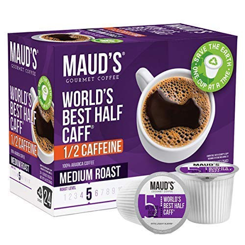 Maud's Half Caff Coffee (World's Best Half Caff), 24ct. Recyclable Single Serve Half Caff Coffee Pods  100percent Arabica Coffee California Roasted, Half Caff K Cup Compatible Including 2.0