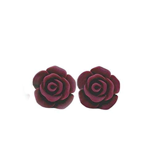 Plastic Post Rose Stud Earrings for Metal Sensitive Ears, 13mm Matte Maroon
