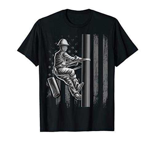 Lineman American Flag Powerline Technician Cable Gift Men T-Shirt