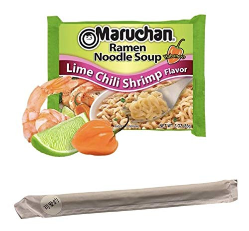 Maruchan Ramen Noodle Soup, Lime Chili Shrimp Flavor (3 oz) 12 Count, with bonus set of Cutiepie Chopsticks Included