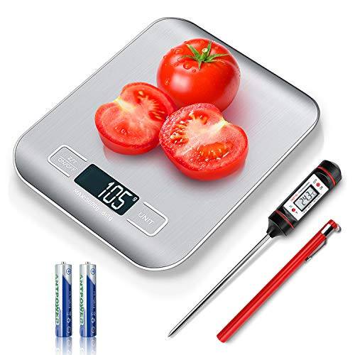 Kitchen Food Digital Baking Scale with Meat Thermometer Instant Read, Small Scales Measures in Grams and oz for Cooking Weighting, 1g/0.1oz Precise Graduation, Coffee Scales Grams