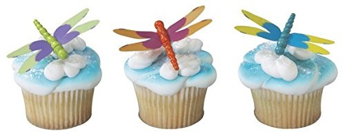 CakeSupplyShop Dragonflies -24pk Cupcake / Desert / Food Decoration Topper Picks with Favor Stickers  and  Sparkle Flakes