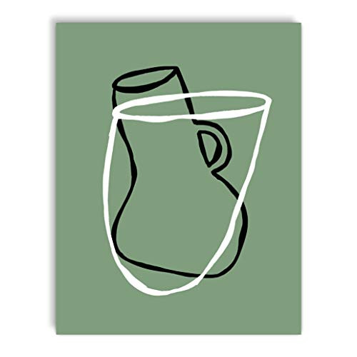 Printsmo, Bowl and Vase, Minimalist Modern Abstract Art Print Poster, Contemporary Wall Art for Home Decor 11x14 inches, Unframed (Olive)