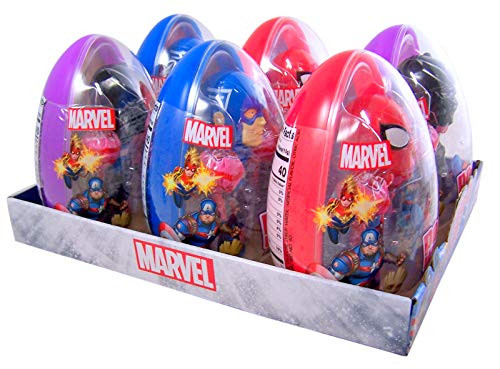 Marvel Avengers Giant Easter Eggs with Assorted Character Pop Ups Lollipop Case and Suckers, Pack of 6