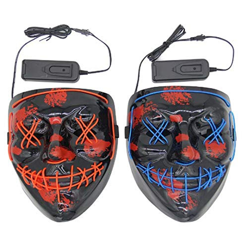 LIEKUMM 2 Pack Halloween Mask LED Light up Mask EL Wire Scary Mask for Festival Cosplay Halloween Costume Masquerade Parties