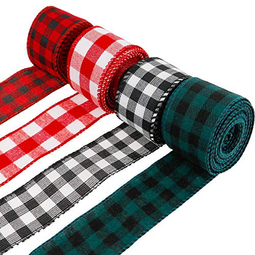 Wusteg 4 Rolls Christmas Wired Edge Ribbons Christmas Plaid Ribbon and Burlap Craft Ribbon for DIY Craft and Gift Wrapping Floral Bows Craft Christmas Decoration (26 Yards 2 Inches) Wusteg 4 Rolls Christmas Wired Edge Ribbons Christmas Plaid Ribbon and Burlap Craft Ribbon for DIY Craft and Gift Wrapping Floral Bows Craft Christmas Decoration (26 Yards 2 Inches)