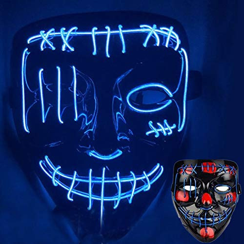 Halloween Led Light Up Devil Mask, Led Purge Mask, Bleach Death Led Mask Venom Scary EL Wire Light up Mask Led Costume Mask (Blue Light)