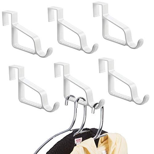 mDesign Modern Over Door Valet Hook - Multi Hanging Storage Organizer, Hook - for Coats, Hoodies, Hats, Scarves, Purses, Bath Towels  and  Robes - 6 Pack - White