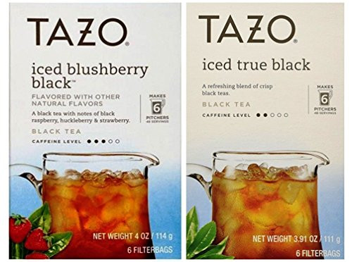 Tazo Iced Tea Pitcher Bag Black Teas 2 Flavor Variety Bundle; (1) Tazo Iced Blushberry Black Tea, and (1) Tazo Iced Black Tea, 3.91-4 Oz. Ea.