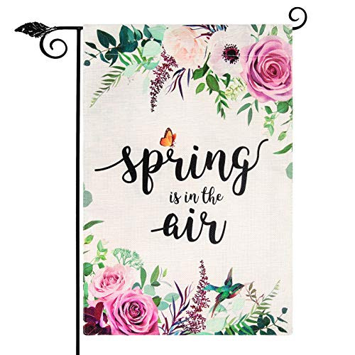 Unves Spring Garden Flag 12.5''x18'', Flower Garden Flag Vertical Double Sided Burlap, Spring Flag with Spring is in The Air for Home Yard House Summer Outdoor Decorations Decor
