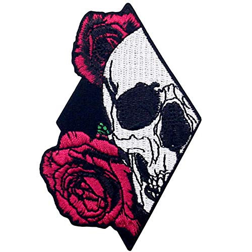 Skull and Rose Patch Embroidered Applique Iron On Sew On Emblem Skull and Rose Patch Embroidered Applique Iron On Sew On Emblem