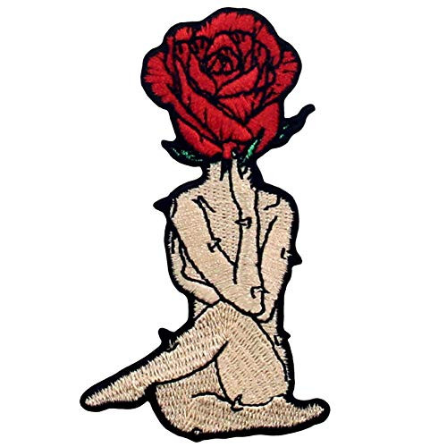 Woman Rose with Thorns Patch Embroidered Applique Iron On Sew On Emblem Woman Rose with Thorns Patch Embroidered Applique Iron On Sew On Emblem