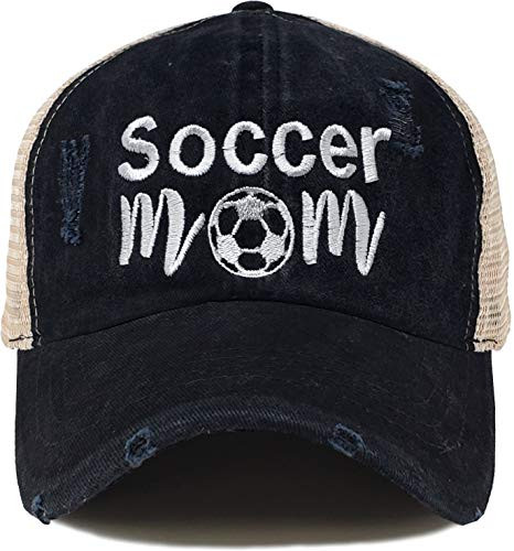 Patch Mesh Baseball Hat - Soccer Mom (Black w/Beige Mesh)