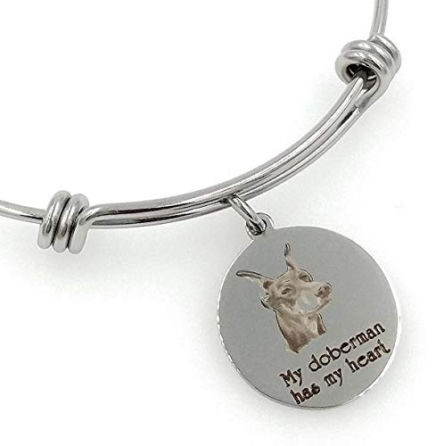My Doberman Has My Heart Engraved Expandable Bangle Bracelet