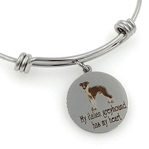 My Italian Greyhound Has My Heart Engraved Expandable Bangle Bracelet