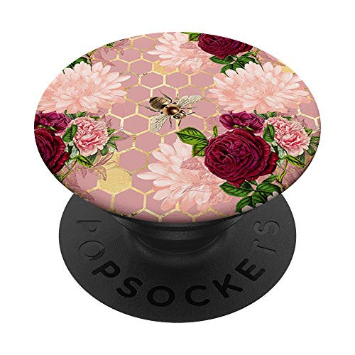 Pink Floral Roses and Honey Bee Geometric Honeycomb Cute PopSockets PopGrip: Swappable Grip for Phones and Tablets Pink Floral Roses and Honey Bee Geometric Honeycomb Cute PopSockets PopGrip: Swappable Grip for Phones and Tablets