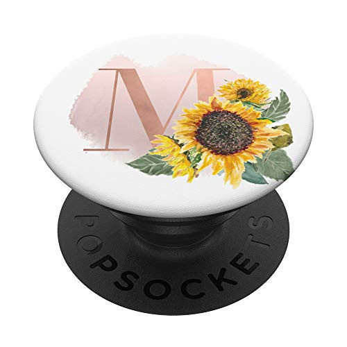 Sunflowers Yellow Flowers Rose White Monogram letter M PopSockets PopGrip: Swappable Grip for Phones  and  Tablets