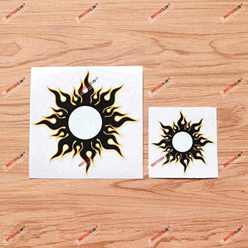 Tribal Sun Black Yellow Edges Vinyl Decal Sticker - 2 Pack Glossy, 3 Inches, 5 Inches - Empty Middle No Background for Car Boat Laptop