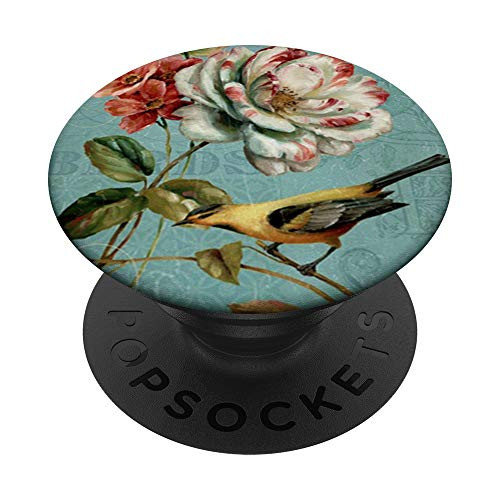 Shabby Chic Vintage Bird Flowers Teal Blue Victorian Floral PopSockets PopGrip: Swappable Grip for Phones  and  Tablets