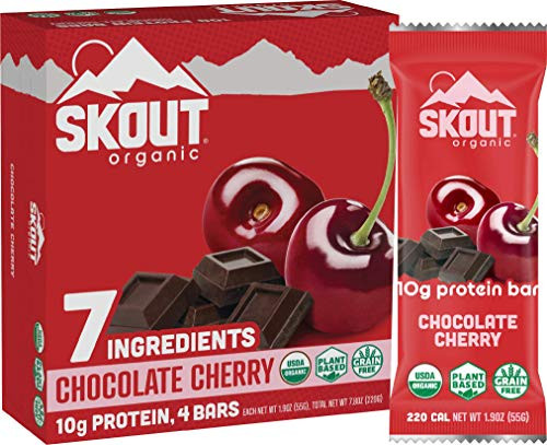 Skout Organic Chocolate Cherry Organic Protein Bars (4 Pack)   10g Plant-Based Protein per Bar   Paleo Snacks  and  Vegan Protein Bars   Gluten, Dairy, Grain, Peanut, Tree Nut  and  Soy Free