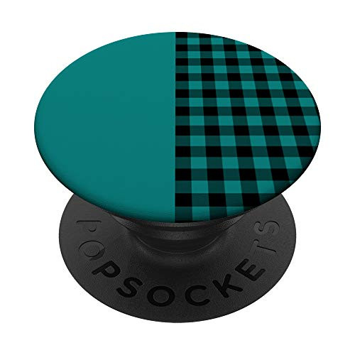 Fun Teal Black Split Plaid Buffalo Check Modern Pin Stripe PopSockets Grip and Stand for Phones and Tablets