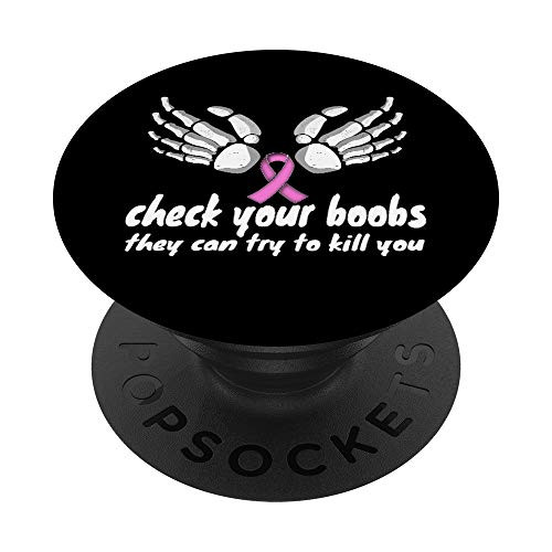 Check your Boobs Pink Ribbon Funny Breast Cancer Awareness PopSockets PopGrip: Swappable Grip for Phones  and  Tablets