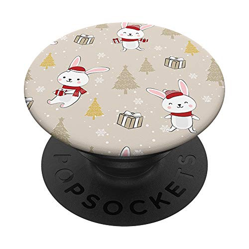 Christmas Bunny Xmas Tree Present Design Phone Holder Beige PopSockets PopGrip: Swappable Grip for Phones  and  Tablets