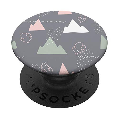 Slate Gray with Abstract Pink and Green Mountain Pattern PopSockets PopGrip: Swappable Grip for Phones  and  Tablets