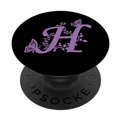Black Purple Lavender Butterfly Letter H Initial Monogram PopSockets PopGrip: Swappable Grip for Phones  and  Tablets