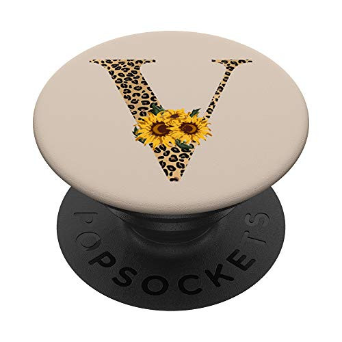 Leopard Animal Print Monogram Letter V Tan Sand Beige PopSockets PopGrip: Swappable Grip for Phones  and  Tablets