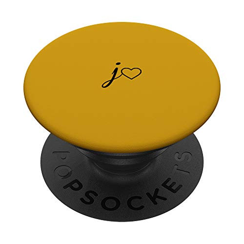 Black Initial Letter J Heart Minimalist Orange PopSockets PopGrip: Swappable Grip for Phones  and  Tablets