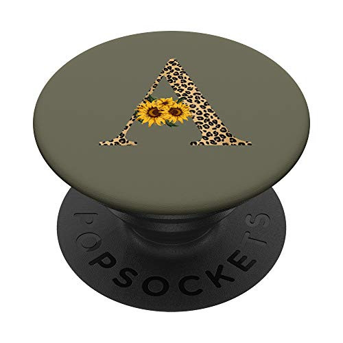 Leopard Animal Print Monogram Letter A Olive Green PopSockets PopGrip: Swappable Grip for Phones  and  Tablets
