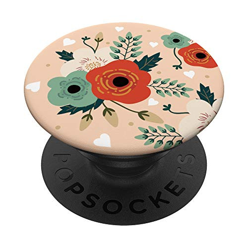 Romantic Ballet Beige Red Poppy  and  Reseda Wildflower  and  Heart PopSockets Grip and Stand for Phones and Tablets