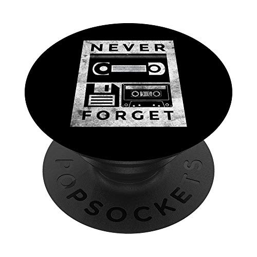 Never Forget Old Scool Tapes Distressed Design Retro PopSockets Grip and Stand for Phones and Tablets