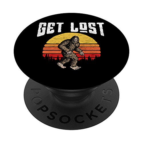Get Lost - Retro Bigfoot 80s Distressed Sunset Sasquatch PopSockets PopGrip: Swappable Grip for Phones  and  Tablets