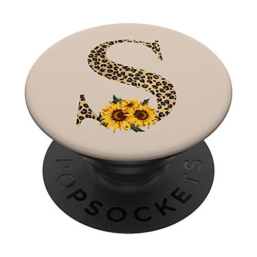 Leopard Animal Print Monogram Letter S Tan Sand Beige PopSockets PopGrip: Swappable Grip for Phones  and  Tablets