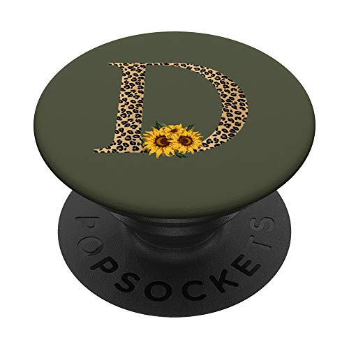 Leopard Animal Print Monogram Letter D Dark Olive Green PopSockets PopGrip: Swappable Grip for Phones  and  Tablets