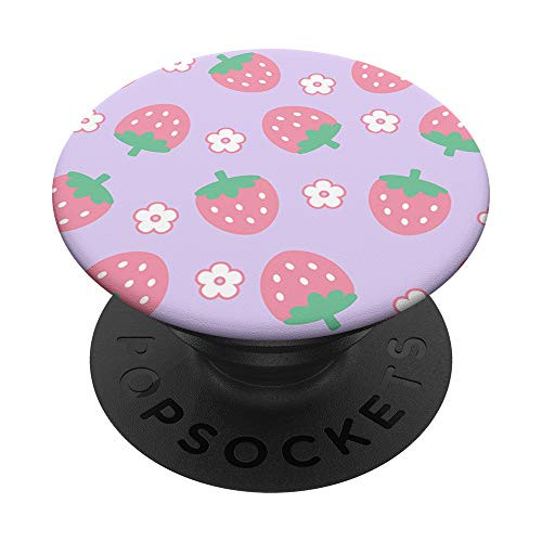 Strawberries Flowers Pink Lavender Kawaii Pastel Aesthetic PopSockets PopGrip: Swappable Grip for Phones  and  Tablets