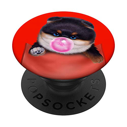 Black Tan Pomeranian Dog in Pocket with Bubble Gum PopSockets PopGrip: Swappable Grip for Phones  and  Tablets