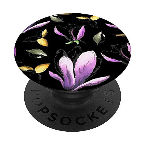Violet Purple and Golden Yellow Floral Pattern PopSockets PopGrip: Swappable Grip for Phones  and  Tablets