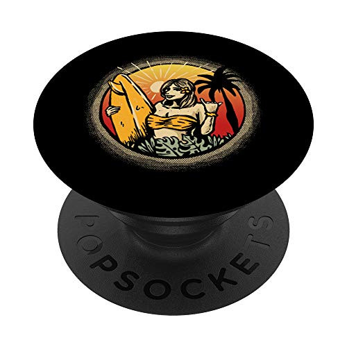 Vintage Surfer Girl Retro 80s Surfing Graphic PopSockets PopGrip: Swappable Grip for Phones  and  Tablets