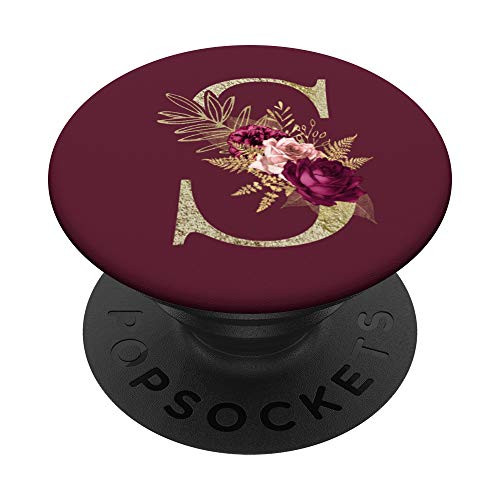 Maroon floral Initial Letter S monogram burgundy flowers PopSockets PopGrip: Swappable Grip for Phones  and  Tablets