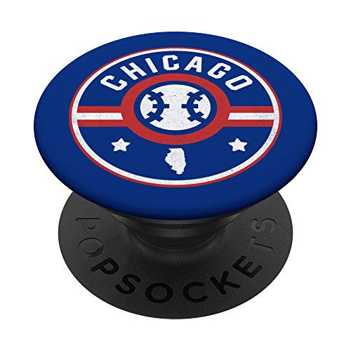 Chicago Baseball Stars and Stripes Illinois Map Outline PopSockets PopGrip: Swappable Grip for Phones  and  Tablets
