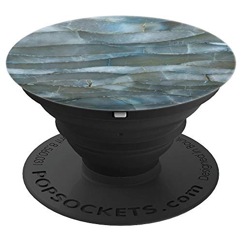 Slate Blue Grey Marble White Geometric Granite Quartz PopSockets Grip and Stand for Phones and Tablets