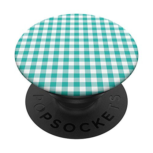 tourquoise and  White Gingham Check Pattern PopSockets PopGrip: Swappable Grip for Phones  and  Tablets