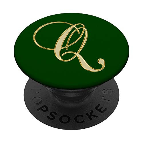 Letter Q Tan Yellow. Initial Q Tan Yellow On Emerald Green PopSockets Grip and Stand for Phones and Tablets