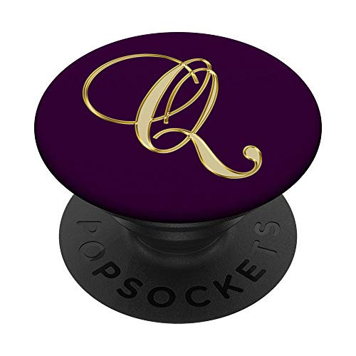 Letter Q Yellow Initial Q Tan Yellow On Dark Purple Eggplant PopSockets Grip and Stand for Phones and Tablets