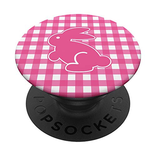 Cute Pink Gingham Check Plaid Easter Bunny Rabbit Silhouette PopSockets PopGrip: Swappable Grip for Phones  and  Tablets